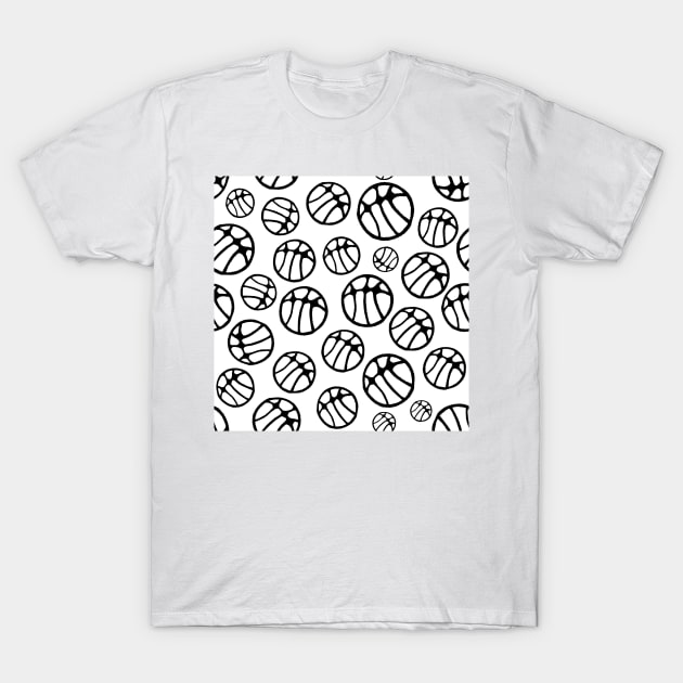 Black and White Basketball Ball Pattern T-Shirt by OneLook